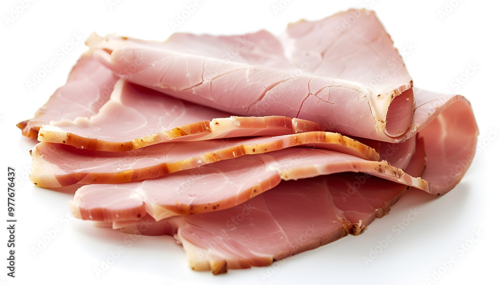 Slice of delicious ham isolated on white Slice of delicious ham isolated on white