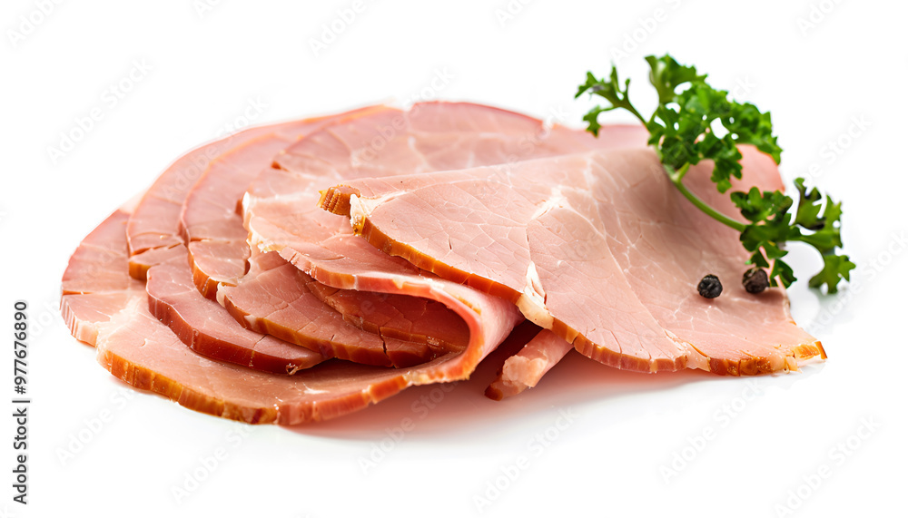 Slice of delicious ham isolated on white Slice of delicious ham isolated on white