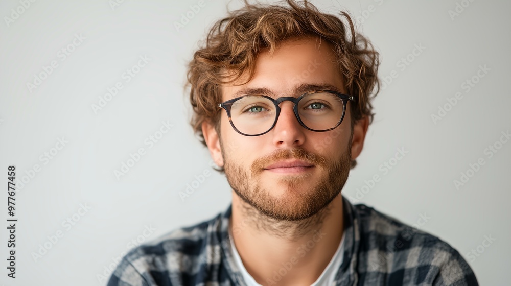 a man with glasses and a beard looks at the camera with a smile on his face and a plaid shirt.. a man with glasses and a beard looks at the camera with a smile on his face and a plaid shirt..
