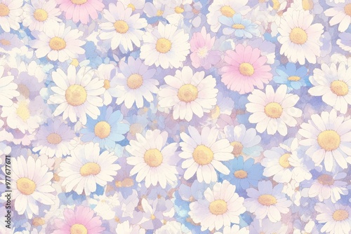 Pastel Colorful daisy Flower Watercolor Pattern Background. Wallpaper. Valentine's Day Banner. Abstract. Winter. Christmas
