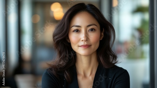 an Asian woman in her early 40s, Sitting in a luxurious office, a front-view angle Free Download an Asian woman in her early 40s, Sitting in a luxurious office, a front-view angle - GFXLoad
