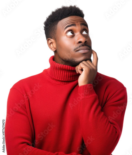 PNG  Thoughtful man in red sweater photo