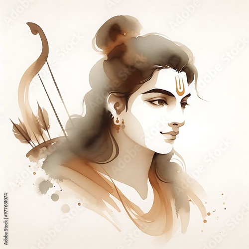 Water color portrait of Lord Rama photo