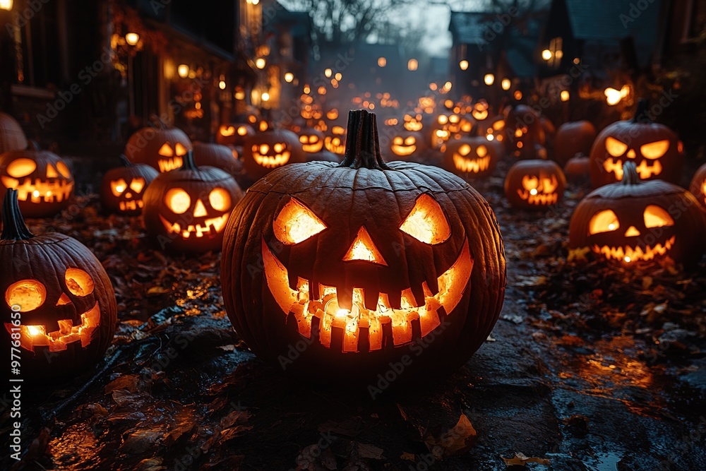 Walking Through a Dark Cave, Candles Set Up Inside and the Pumpkin Glows on Halloween Night. Traditional Halloween Symbol Walking Through a Dark Cave, Candles Set Up Inside and the Pumpkin Glows on Halloween Night. Traditional Halloween Symbol