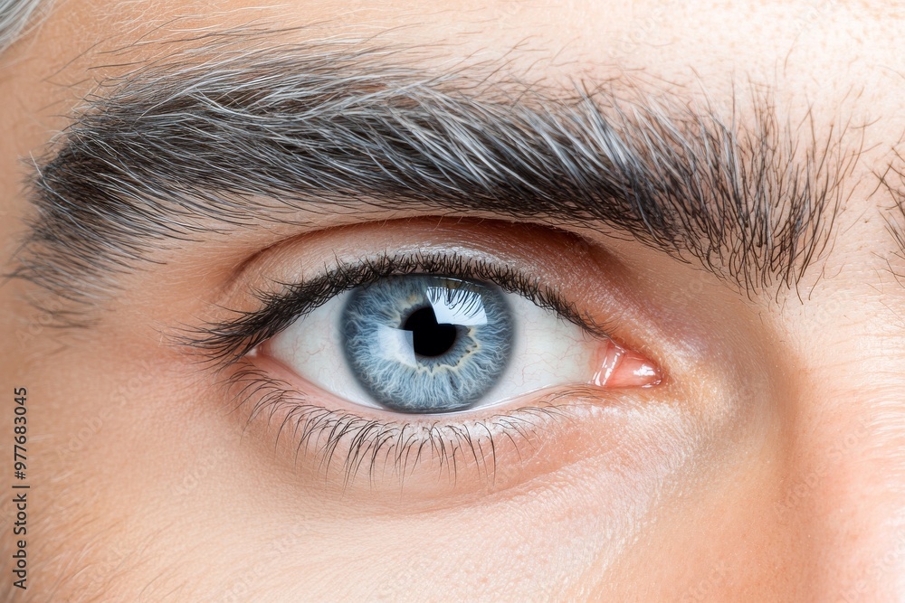 Obraz premium Close up of a blue eye with soft reflective lighting symbolizing perception clarity and the human connection to light and emotion in a calm serene setting