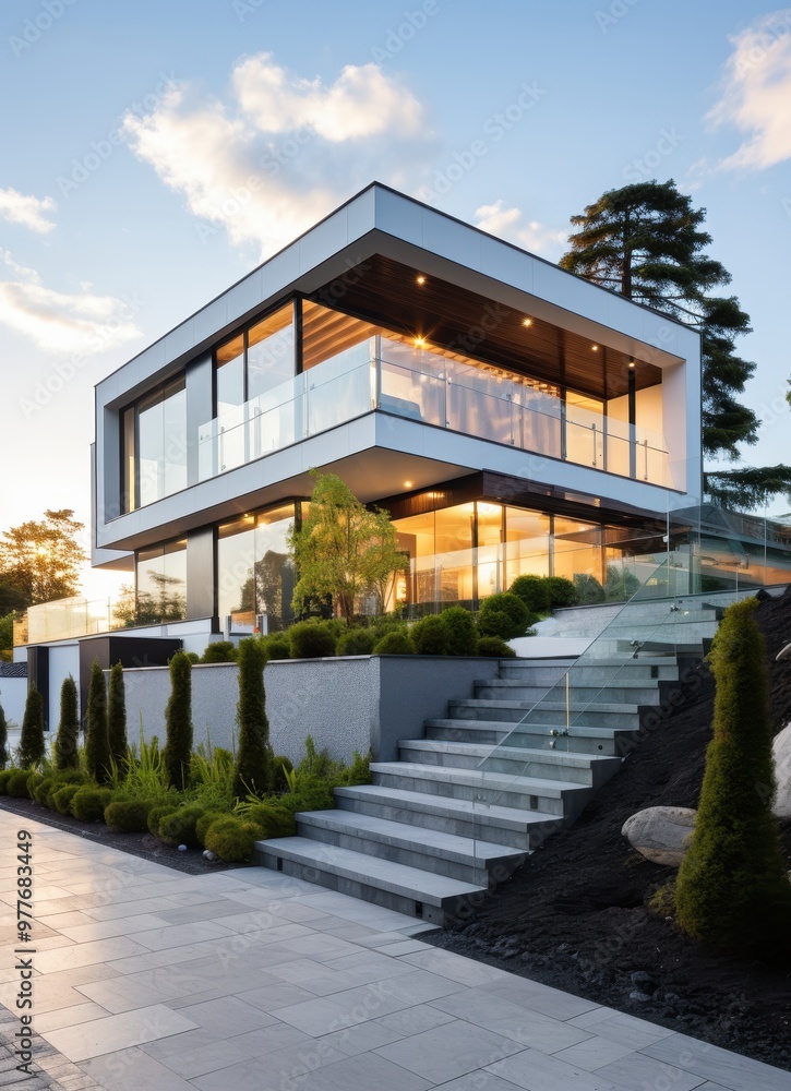 Modern buildings facade of a Luxury house and day light for Vertical poster Modern buildings facade of a Luxury house and day light for Vertical poster