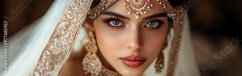 Stunning Indian bride adorned with traditional attire and elegant jewelry