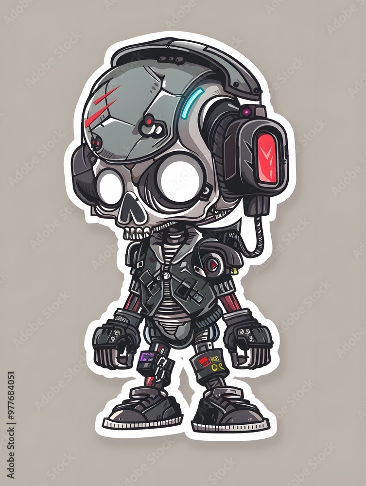 Illustration of a robotic skull with glowing red eyes and wearing headphones. The design is intricate, blending elements of technology and anatomy for a striking visual effect. Illustration of a robotic skull with glowing red eyes and wearing headphones. The design is intricate, blending elements of technology and anatomy for a striking visual effect.