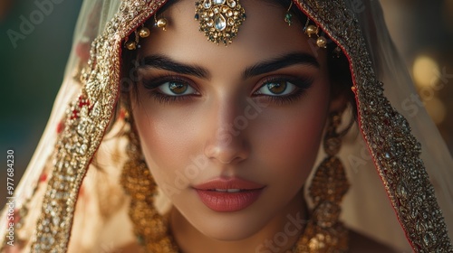 Stunning Indian bride adorned with traditional attire and elegant jewelry