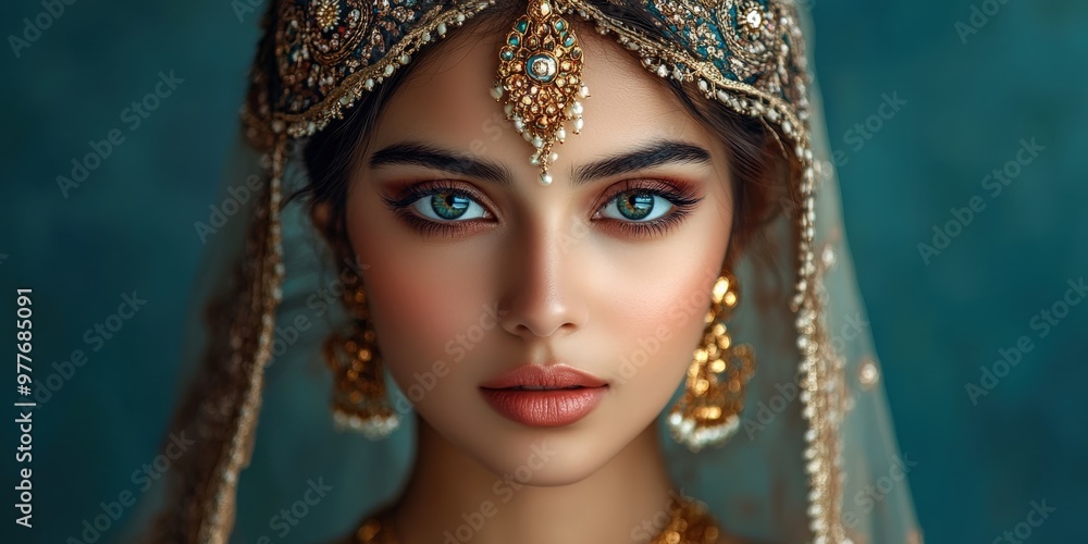 Stunning Indian bride adorned with traditional attire and elegant jewelry Stunning Indian bride adorned with traditional attire and elegant jewelry