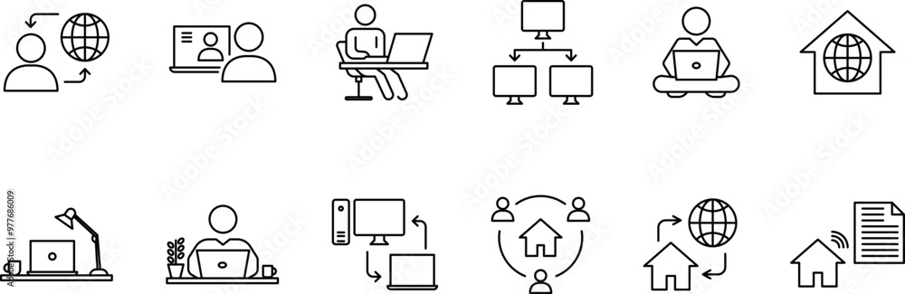 Remote Work icon, Home office, Telecommuting, Working from home, online job vector image Remote Work icon, Home office, Telecommuting, Working from home, online job vector image
