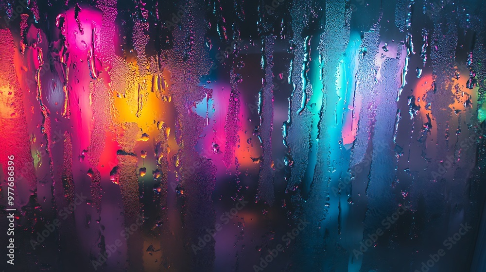 Naklejka premium A vibrant, dynamic rain-soaked window background with a clear area for text