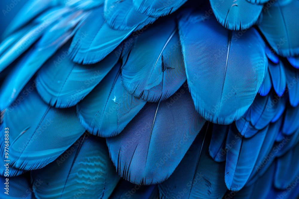 A close up of a bird's feathers, with the blue color being the dominant feature A close up of a bird's feathers, with the blue color being the dominant feature