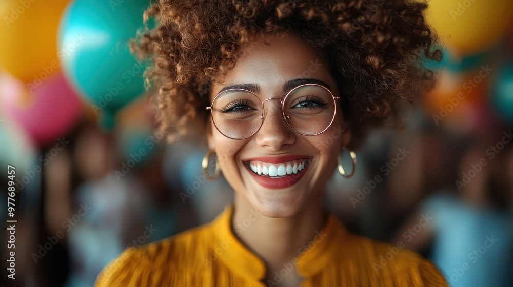 A cheerful woman in a yellow outfit lights up the scene, surrounded by bright balloons and smiles, symbolizing joy and positivity in a vibrant setting. A cheerful woman in a yellow outfit lights up the scene, surrounded by bright balloons and smiles, symbolizing joy and positivity in a vibrant setting.