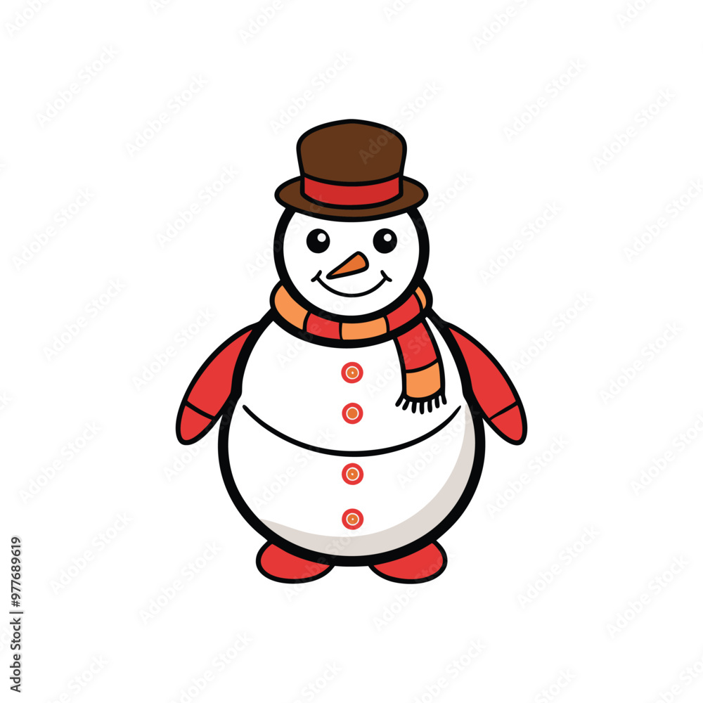 Frosty Snowman with Scarf and Hat . Vector Illustration Design on White Background Frosty Snowman with Scarf and Hat . Vector Illustration Design on White Background