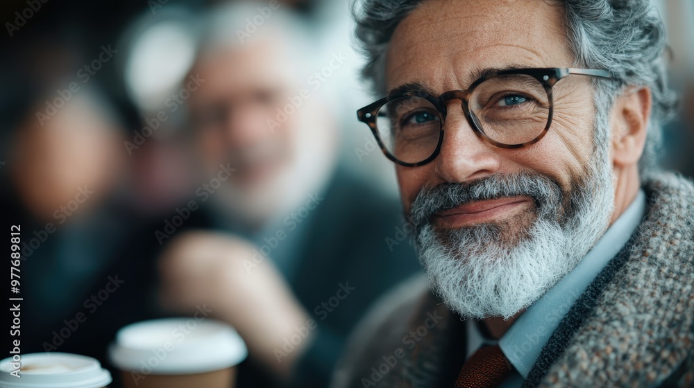 An elderly man with a gentle, confident smile enjoys his coffee in an outdoor setting, surrounded by companions, epitomizing contentment and social harmony. An elderly man with a gentle, confident smile enjoys his coffee in an outdoor setting, surrounded by companions, epitomizing contentment and social harmony.