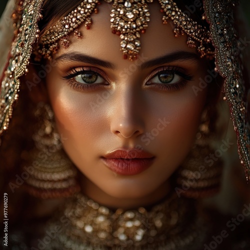 Stunning Indian bride adorned with traditional attire and elegant jewelry