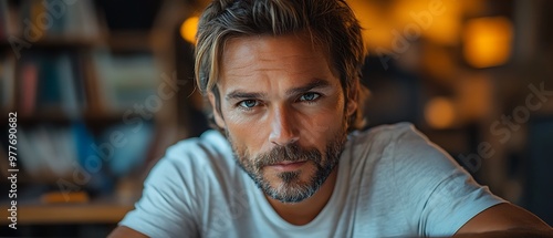 A man with a beard and long hair looks directly at the camera.