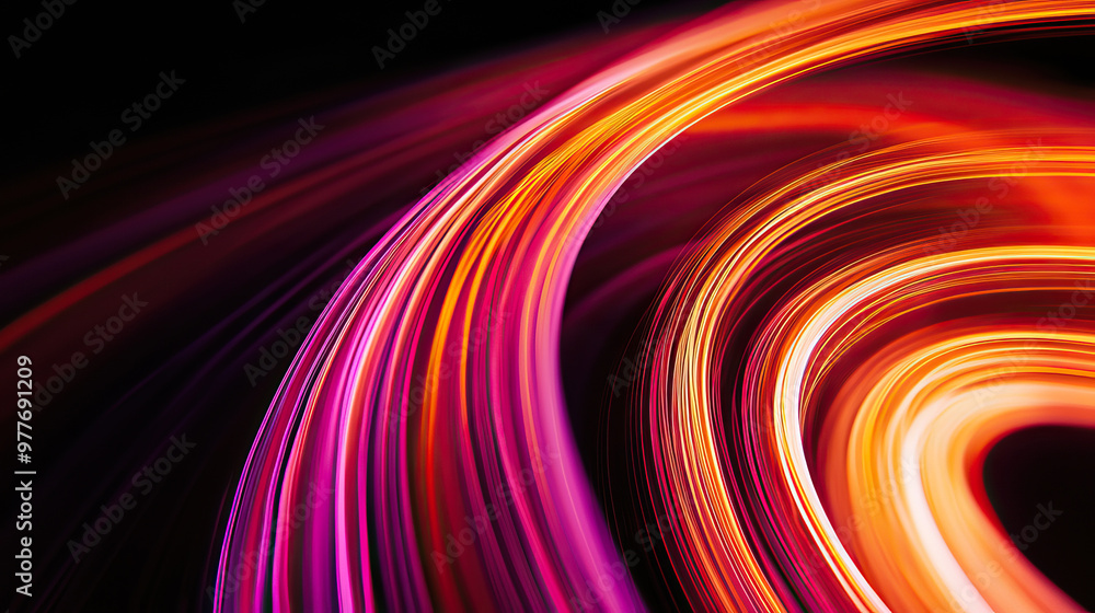 Obraz premium Close-up of a curved light pattern of twisted tape on a dark background