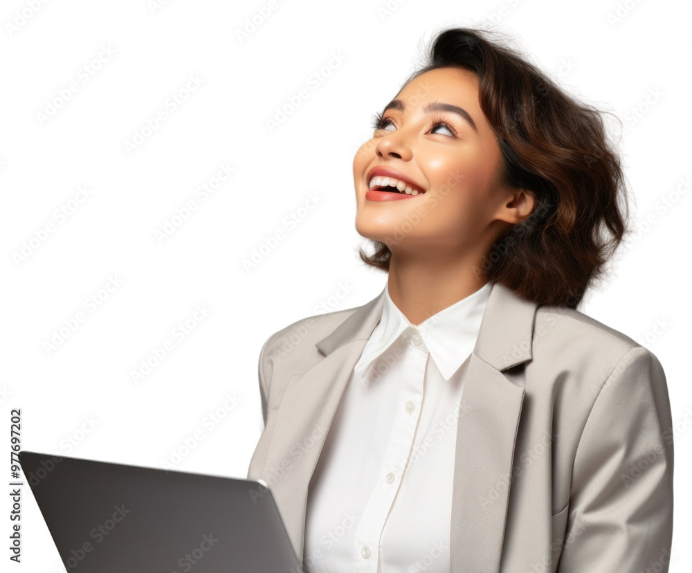 PNG Mixed race female laptop electronics surprised. PNG Mixed race female laptop electronics surprised.