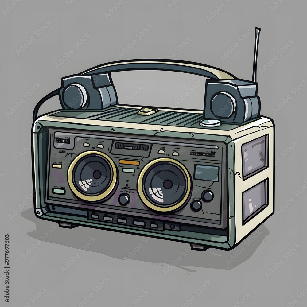Illustration of a retro boombox, ideal for a nostalgic background or wallpaper Illustration of a retro boombox, ideal for a nostalgic background or wallpaper