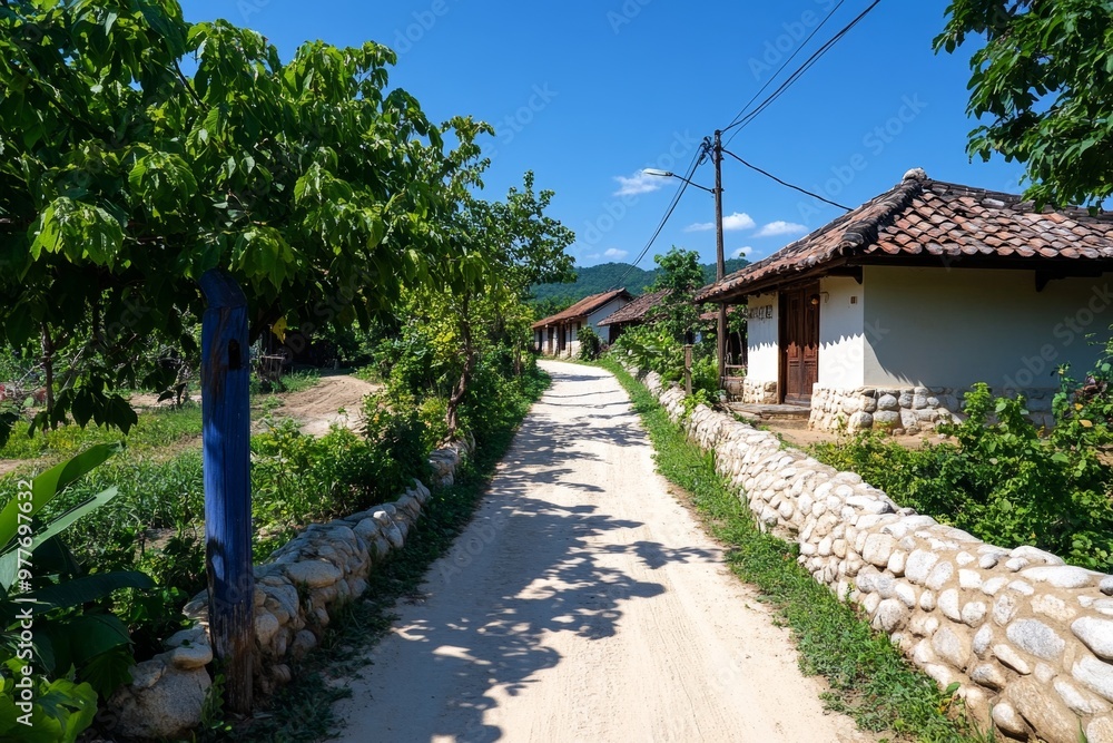 Authentic rural simplicity is captured in a peaceful village, free from modern distractions Authentic rural simplicity is captured in a peaceful village, free from modern distractions