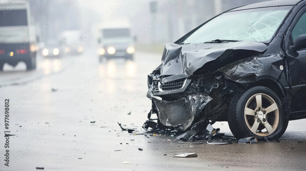 Fototapeta premium Aftermath of a Devastating Car Accident Highlights the Critical Role of Lawyers