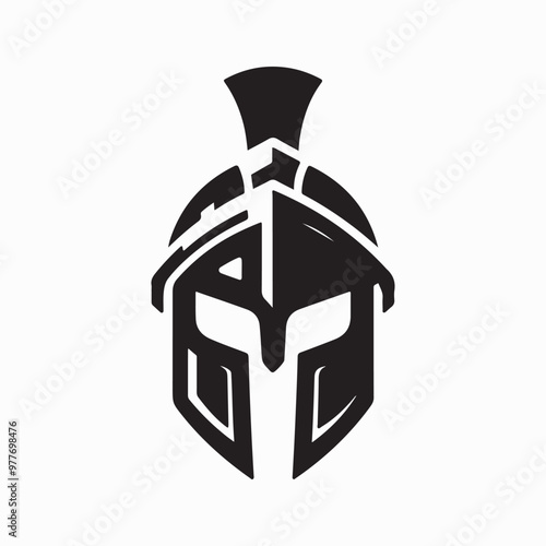 flat gladiator helmet icon, black vector illustration on white background