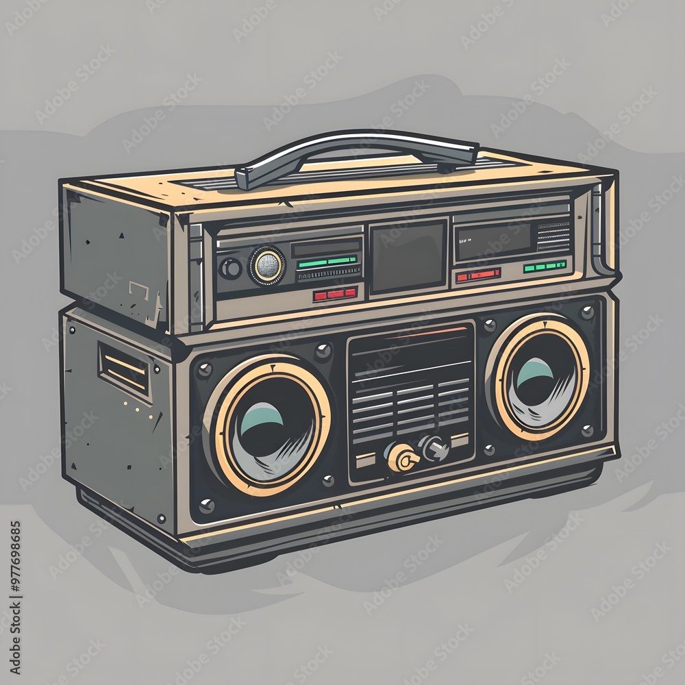 Illustration of a retro boombox, ideal for a nostalgic background or wallpaper Illustration of a retro boombox, ideal for a nostalgic background or wallpaper