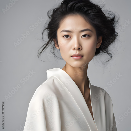 Potrait of exotic and beautiful  asian woman with natural black hair photo