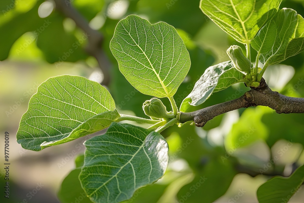 Bright Green Fig Leaves Absorbing Sunlight in a Lush Garden During Late Spring Bright Green Fig Leaves Absorbing Sunlight in a Lush Garden During Late Spring