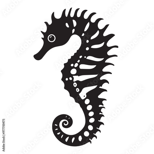 Seahorse in cartoon, doodle style . Image for t-shirt, web, mobile apps and ui. Isolated 2d vector illustration in logo, icon, sketch style, Eps 10, black and white. AI Generative photo