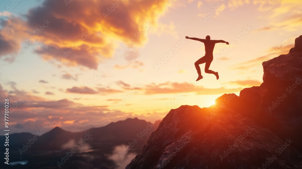 Welcome merry Christmas and happy new year in 2024,Silhouette Man jumping from 2023cliff to 2024 cliff with cloud sky and sunlight Welcome merry Christmas and happy new year in 2024,Silhouette Man jumping from 2023cliff to 2024 cliff with cloud sky and sunlight