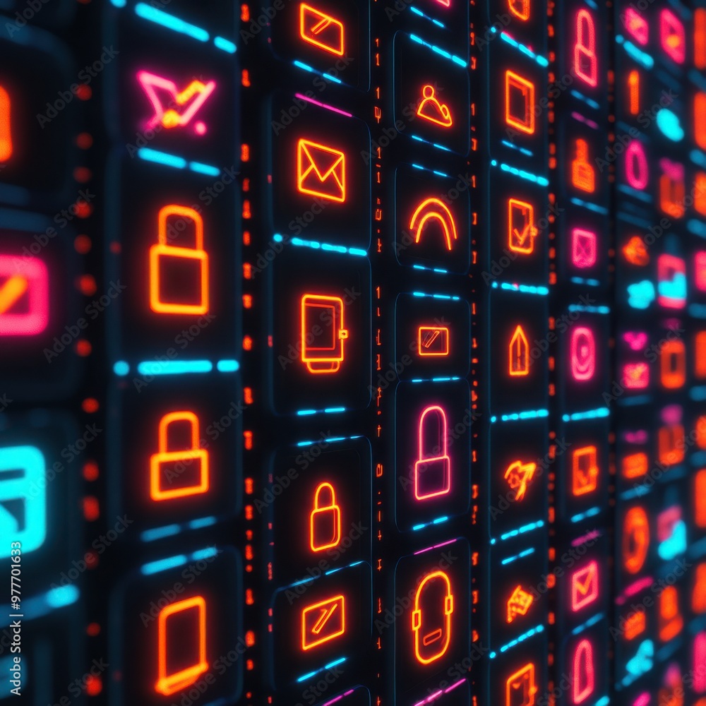 Glowing 3D Cyber Monday discount symbols on a sleek, futuristic digital grid, flashing with movement and excitement Glowing 3D Cyber Monday discount symbols on a sleek, futuristic digital grid, flashing with movement and excitement