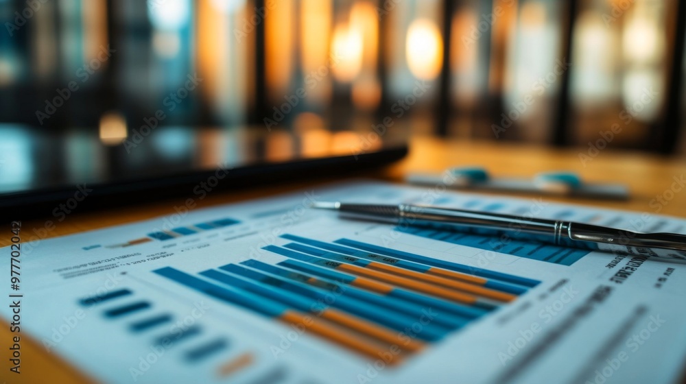 A high-resolution image of a financial report featuring multiple bar charts with detailed performance metrics, placed on a desk with business documents and a pen. A high-resolution image of a financial report featuring multiple bar charts with detailed performance metrics, placed on a desk with business documents and a pen.