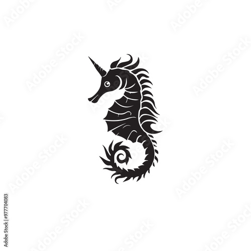 Seahorse in cartoon, doodle style . Image for t-shirt, web, mobile apps and ui. Isolated 2d vector illustration in logo, icon, sketch style, Eps 10, black and white. AI Generative photo