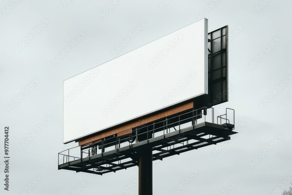 A blank billboard mockup stands prominently against a cloudy sky. The empty advertisement space is ready for custom designs or messages, making it ideal for marketing templates. A blank billboard mockup stands prominently against a cloudy sky. The empty advertisement space is ready for custom designs or messages, making it ideal for marketing templates.