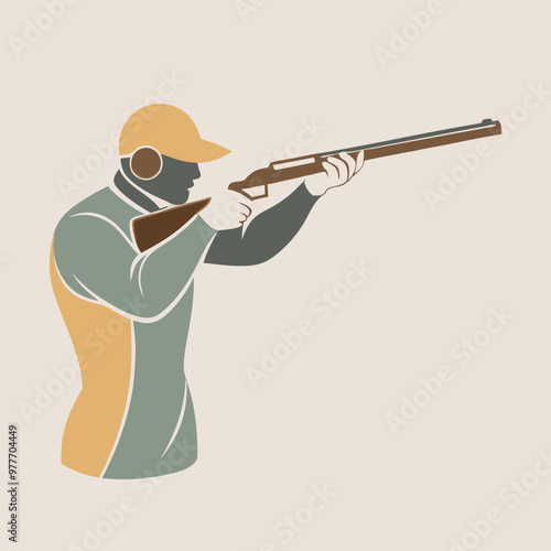 a Trap shooting, aiming athlete with gun, silhouette vector art, isolated white background