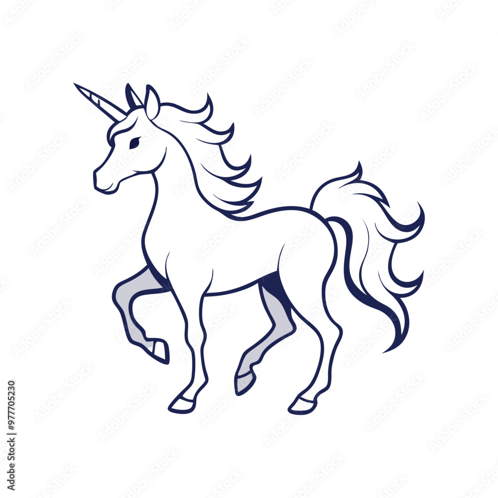 Fototapeta premium a unicorn, silhouette vector art illustration clipart, isolated white background