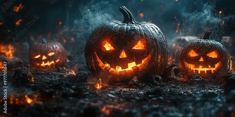 Abandoned scary house near the cemetery in the forest with pumpkins, a full moon, bats and fog. Pumpkins In Graveyard In The Spooky Night, Halloween Backdrop Abandoned scary house near the cemetery in the forest with pumpkins, a full moon, bats and fog. Pumpkins In Graveyard In The Spooky Night, Halloween Backdrop