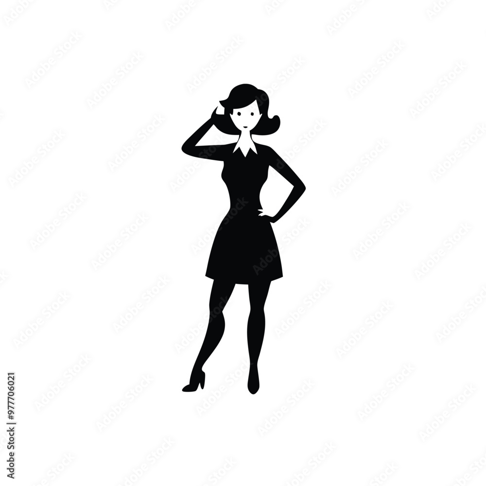 a Young lady standing stylish pose, silhouette vector art, isolated white background a Young lady standing stylish pose, silhouette vector art, isolated white background