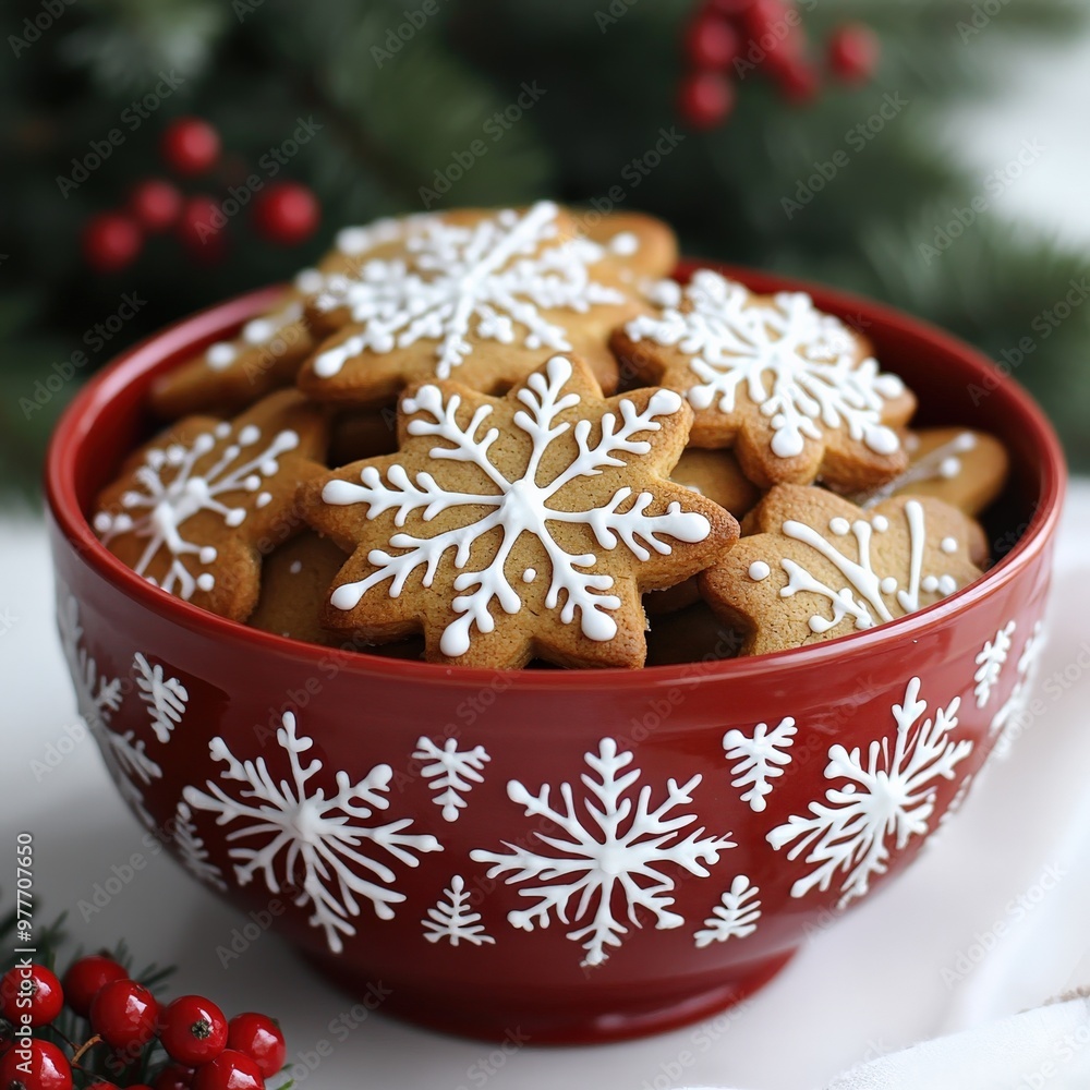 Holiday gingerbread cookies in a festive red and white jar Holiday gingerbread cookies in a festive red and white jar
