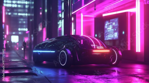 Futuristic Car in Neon City.