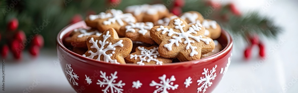 Holiday gingerbread cookies in a festive red and white jar Holiday gingerbread cookies in a festive red and white jar