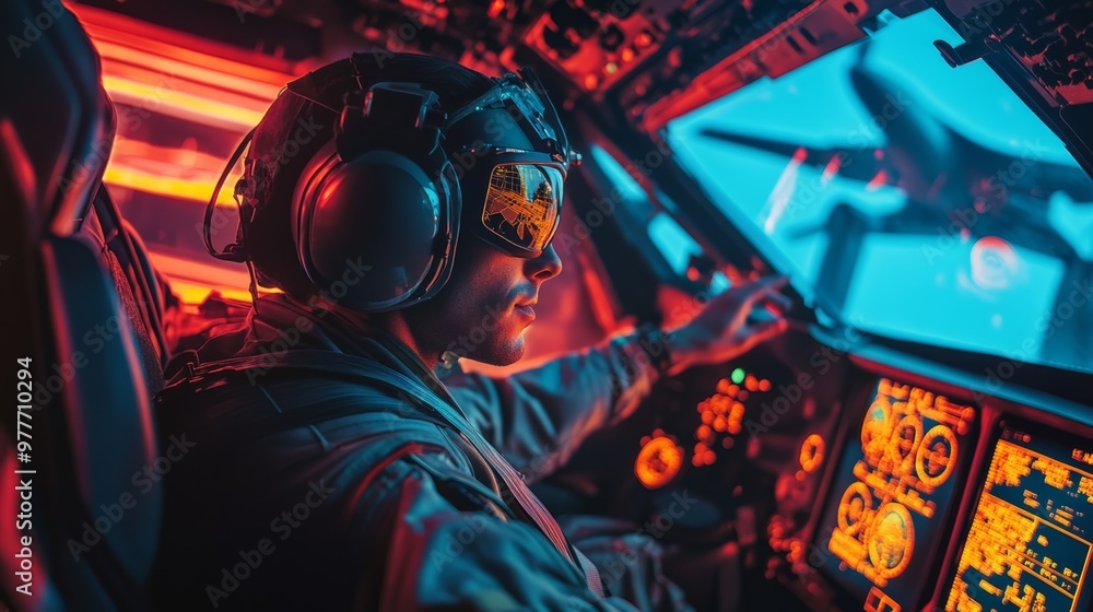 Pilot In The Cockpit Of An Airplane. Pilot In The Cockpit Of An Airplane.