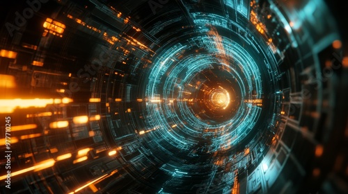 Wallpaper Mural Abstract Digital Tunnel with Glowing Lights. Torontodigital.ca