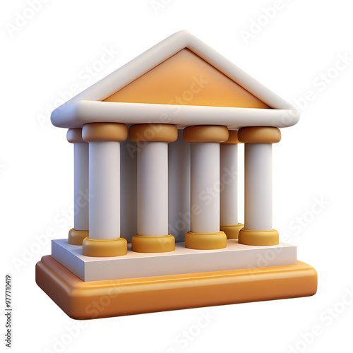 3D courthouse with columnt icon with plastic style. Isolated museum or bank with pillars sign as a design element photo