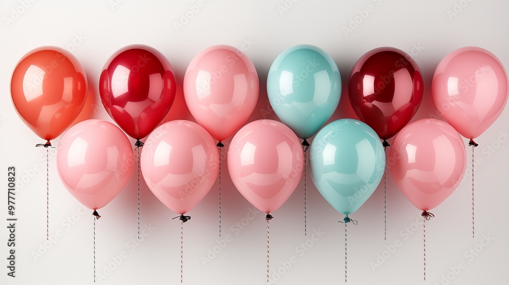 Balloons on Strings on White Background Balloons on Strings on White Background