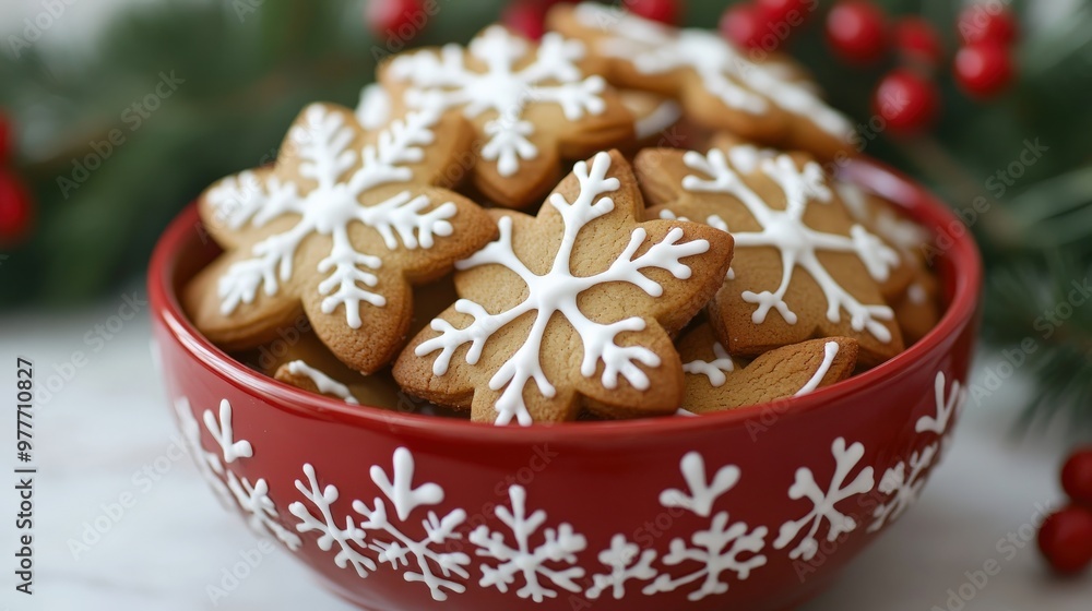 Holiday gingerbread cookies in a festive red and white jar Holiday gingerbread cookies in a festive red and white jar