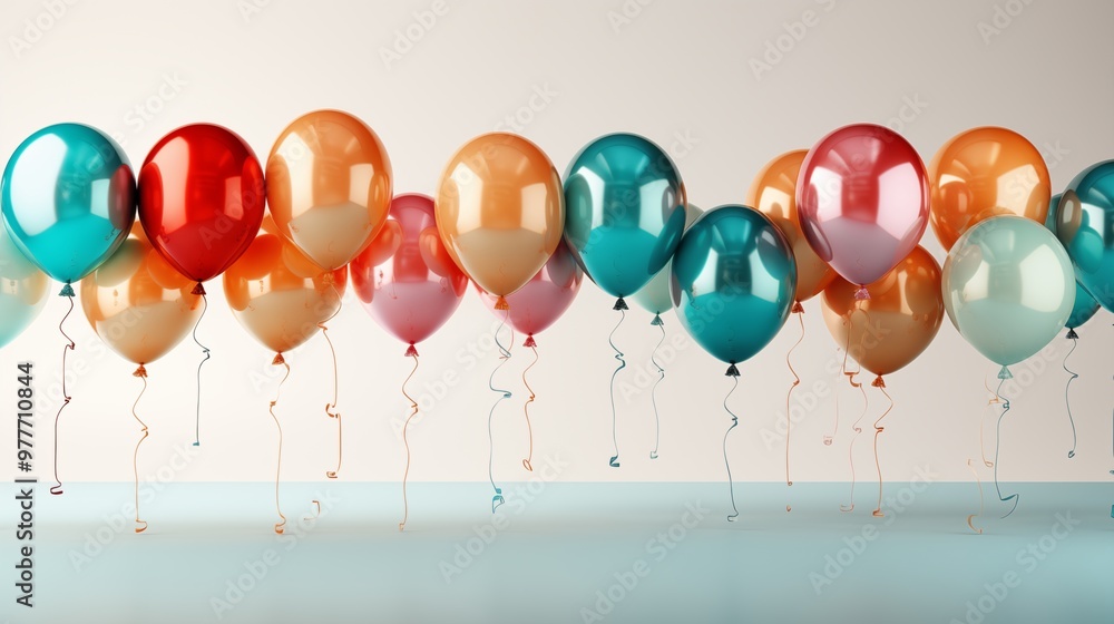 Balloons on Strings on White Background Balloons on Strings on White Background